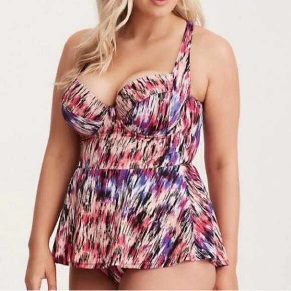 Torrid Peplum Skirted Mirage Print Underwire Push Up One Piece Swimsuit Size 2X - Picture 1 of 10